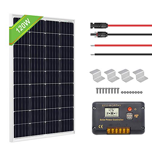 ECO-WORTHY 120 Watts 12 Volts Solar Starter Kit: 120W Monocrystalline Solar Panel + 20A PWM Charge Controller + Z Brackets + 16ft Solar Cable with Connector