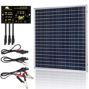 SUNER POWER 50 Watts 12V Off Grid Solar Panel Kit - Waterproof 50W Solar Panel + Photocell 10A Solar Charge Controller with Work Time Setting + SAE Connection Cable Kits