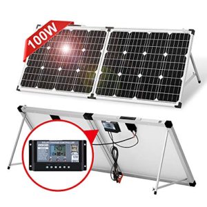 DOKIO Foldable Solar Panel 100 Watt Monocrystalline Solar Suitcase Portable with Controller to Charge 12V Batteries (All Types: Vented AGM Gel) Caravan RV Boat Camper