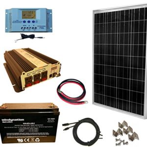 WindyNation 100 Watt Solar Panel Kit + 1500W VertaMax Power Inverter + 100ah AGM Deep Cycle Battery for RV, Boat, Off-Grid 12 Volt