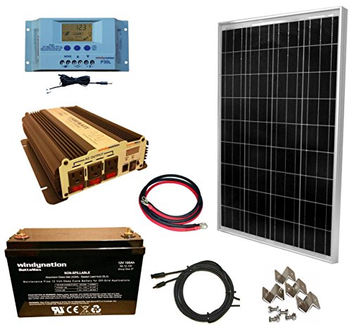 WindyNation 100 Watt Solar Panel Kit + 1500W VertaMax Power Inverter + 100ah AGM Deep Cycle Battery for RV, Boat, Off-Grid 12 Volt - Image 2