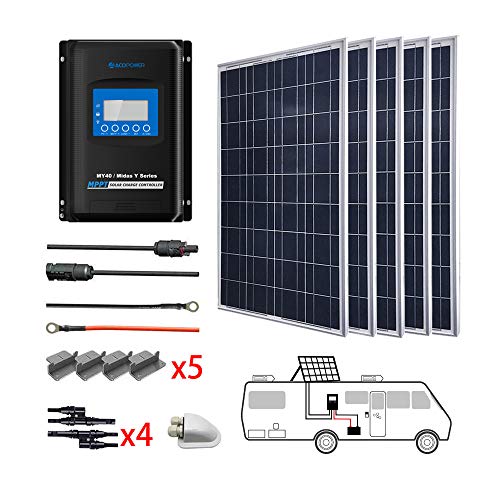 ACOPOWER 500 Watts 12/24 Volts Polycrystalline Panel Solar RV Kits with 40A MPPT LCD Charge Controller/Mounting Brackets/Y Connectors/Solar Cables/Cable Entry housing