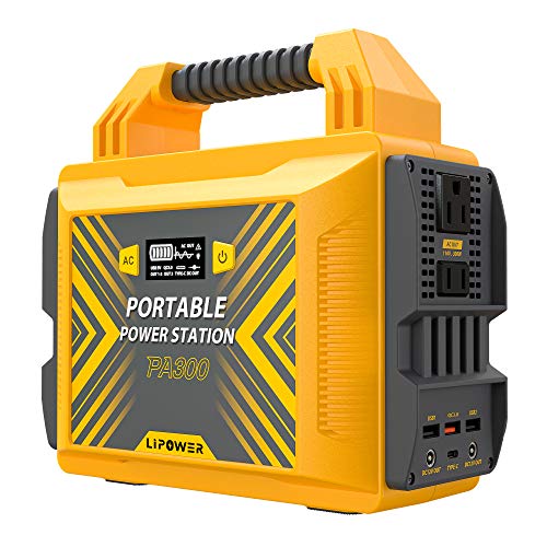 Portable Power Station 300W/110V, LIPOWER Pure Sine Wave Solar Power Generator, 296Wh/80000mAh Backup Power Supply, with 2 AC Outlet/2 DC/Type-C PD45W/QC3.0/2 USB Outputs
