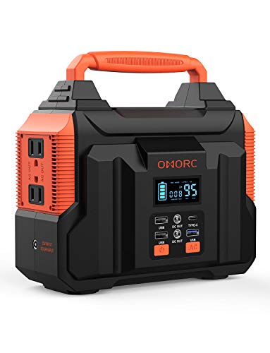 300W Portable Power Station, OMORC Pure Sine Wave Camping Generator, 60000mAh Portable Power Supply with 45W PD/QC3.0/2(350W MAX )AC/2 DC/2 USB Outputs, Solar Lithium Emergency Backup Power for CPAP